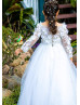 Off Shoulder White 3D Flowers Appliques Flower Girl Dress